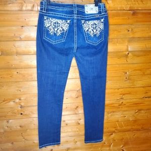 ❤️Miss Me medium-dark Jeans  stretch ankle skinny fake  leather diamonds…